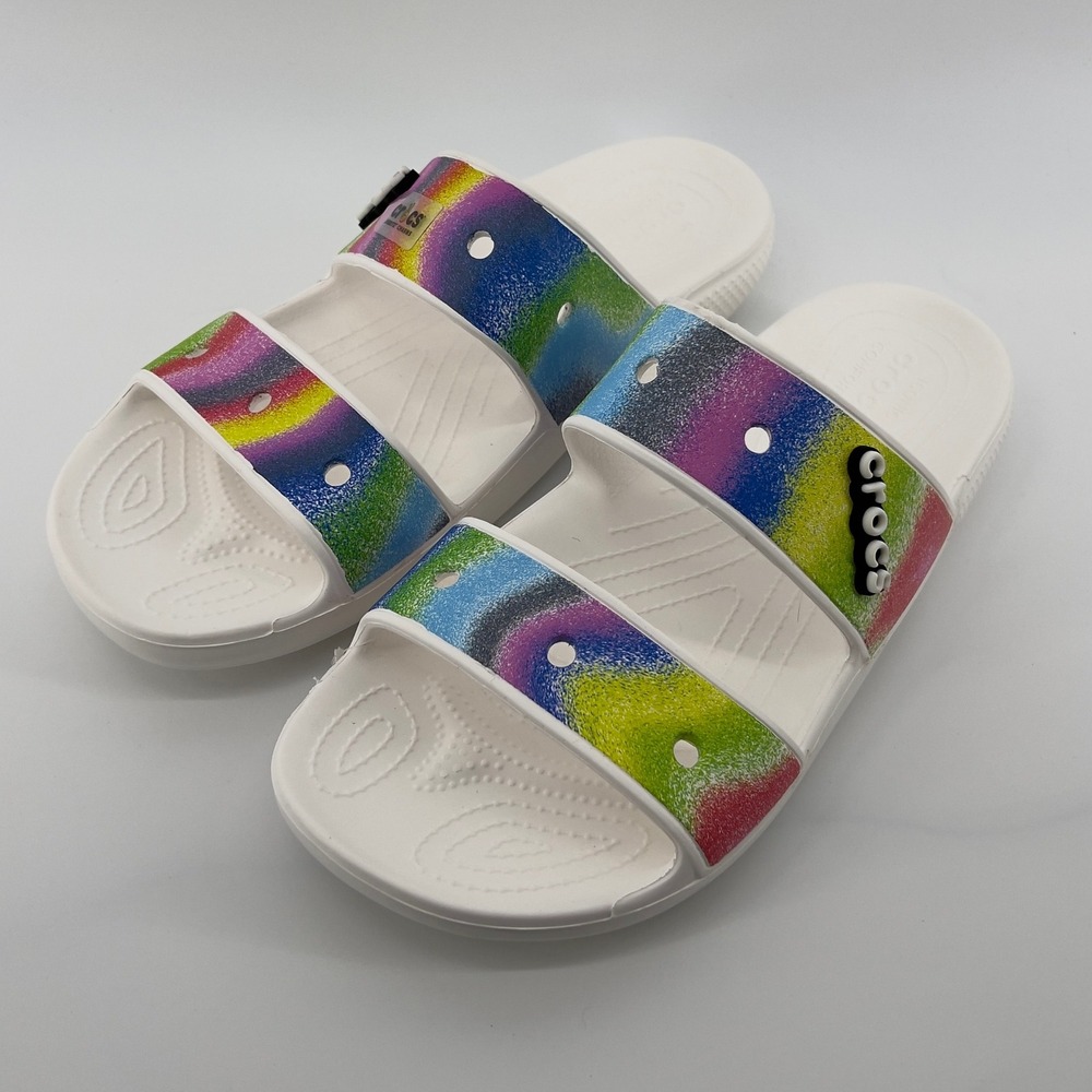 Crocs Classic Spray Tie Dye Two Strap Slide Sandals White Men 11/Women 13 NWT